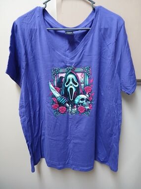 Purple Graphic V-Neck Women’s Top with Scream Design